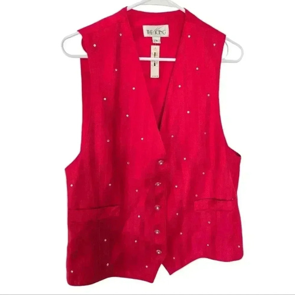 Vintage Red Rhinestone Women's Vest, Size Medium - Picture 2 of 7